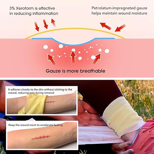 Miniatura 3 de Xeroform Apósito de Petrolato 5"x9", 25 PCS Gasa No Adherente para Heridas de Baja Exudación, Almohadillas de Gasa de Malla Fina para Quemaduras,