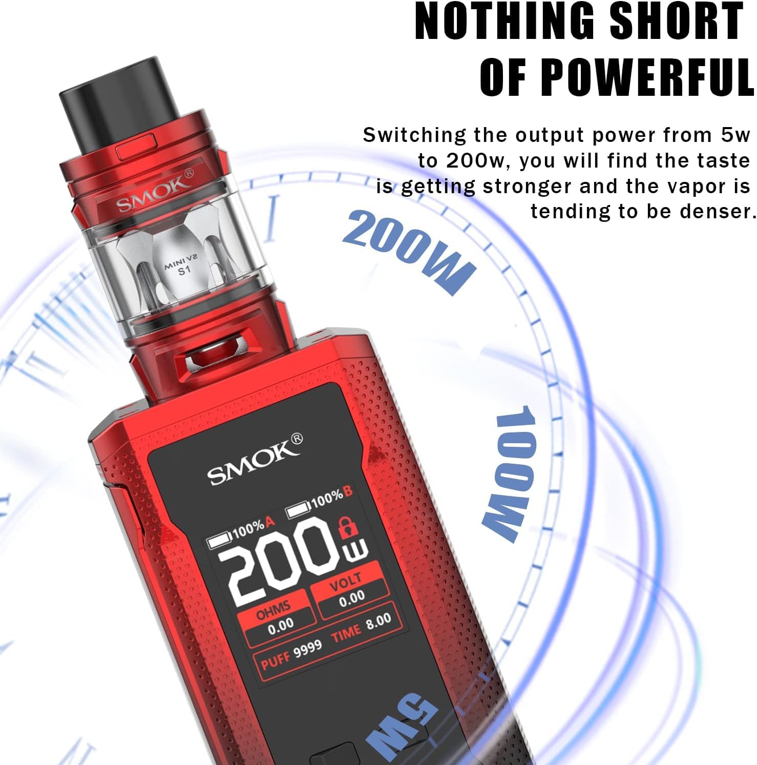 SMOK R-KISS 2 Kit | 200W R-KISS 2 Mod Vape mit 6,5 ml TFV18 Mini Tank (Verdampfer) – Kompatibel mit V18 Mini Mesh-Heizwendeln (0,33Ω / 0,15Ω) – Elektrische Zigarette No AKKU No Nicotine (Schwarz Rot)