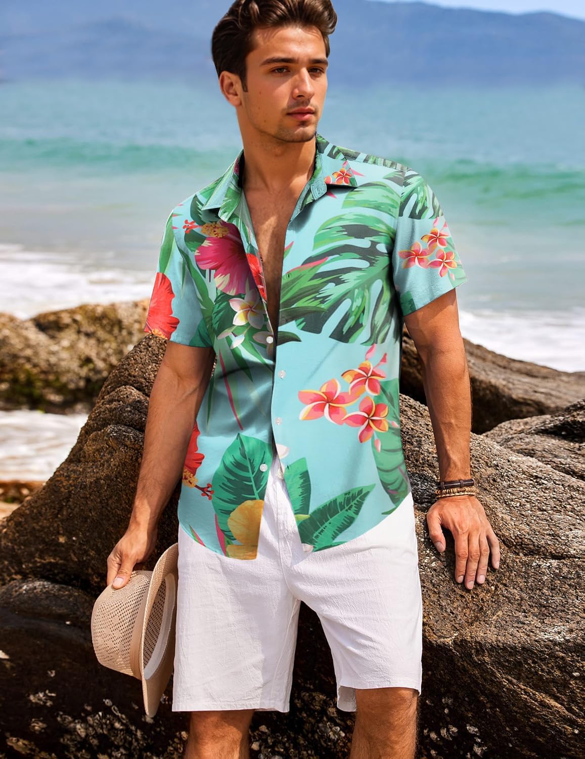 Wrinkle-Resistant Hawaiian Shirt for Men