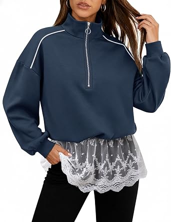 Lotusmile Womens Spring Tops Long Sleeve T Shirts 2026 Lace Hem Fall Casual Fashion Y2K Clothes