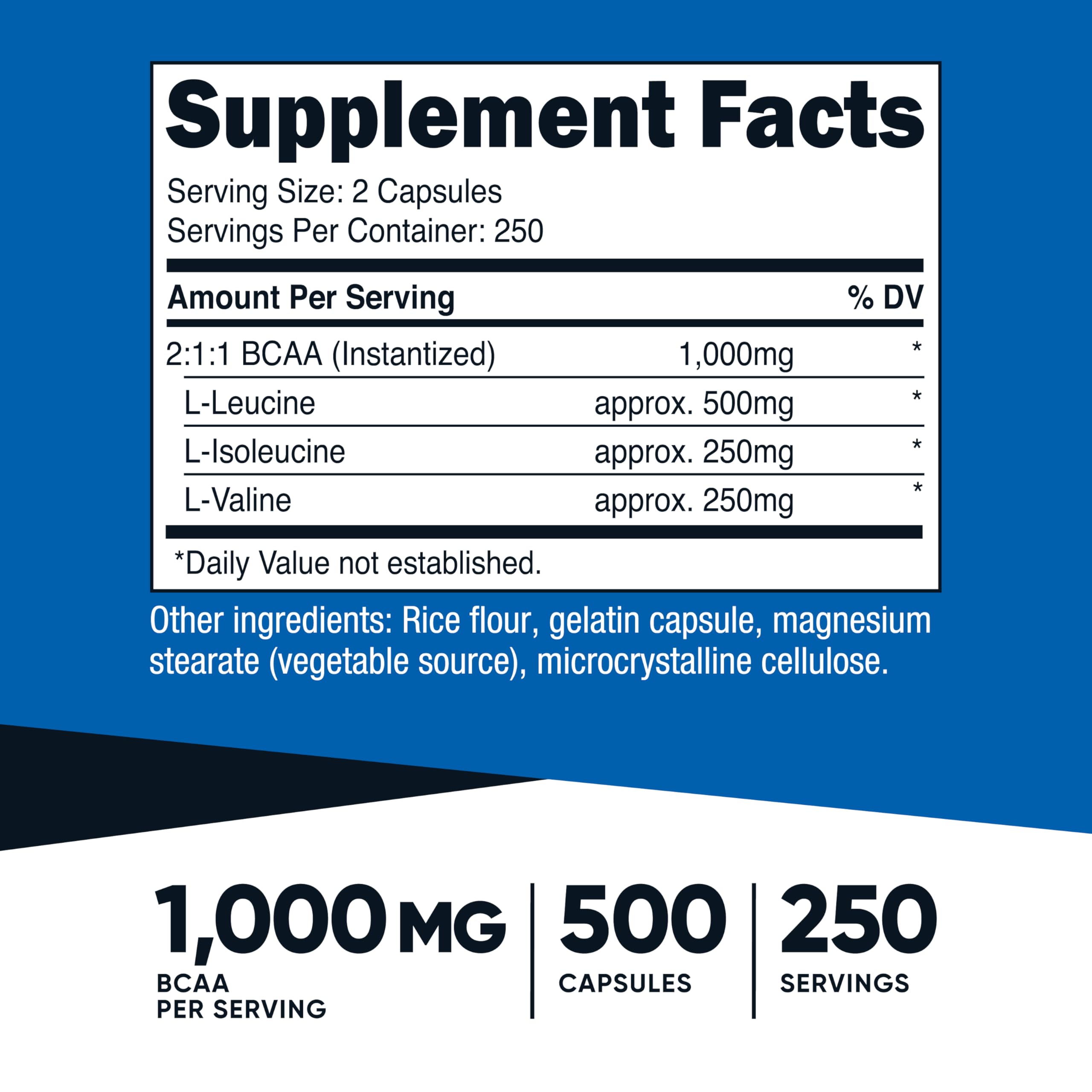 Nutricost BCAA 1000mg, 500 Capsules, 2:1:1 Branched Chain Amino Acids — Amazon image 2
