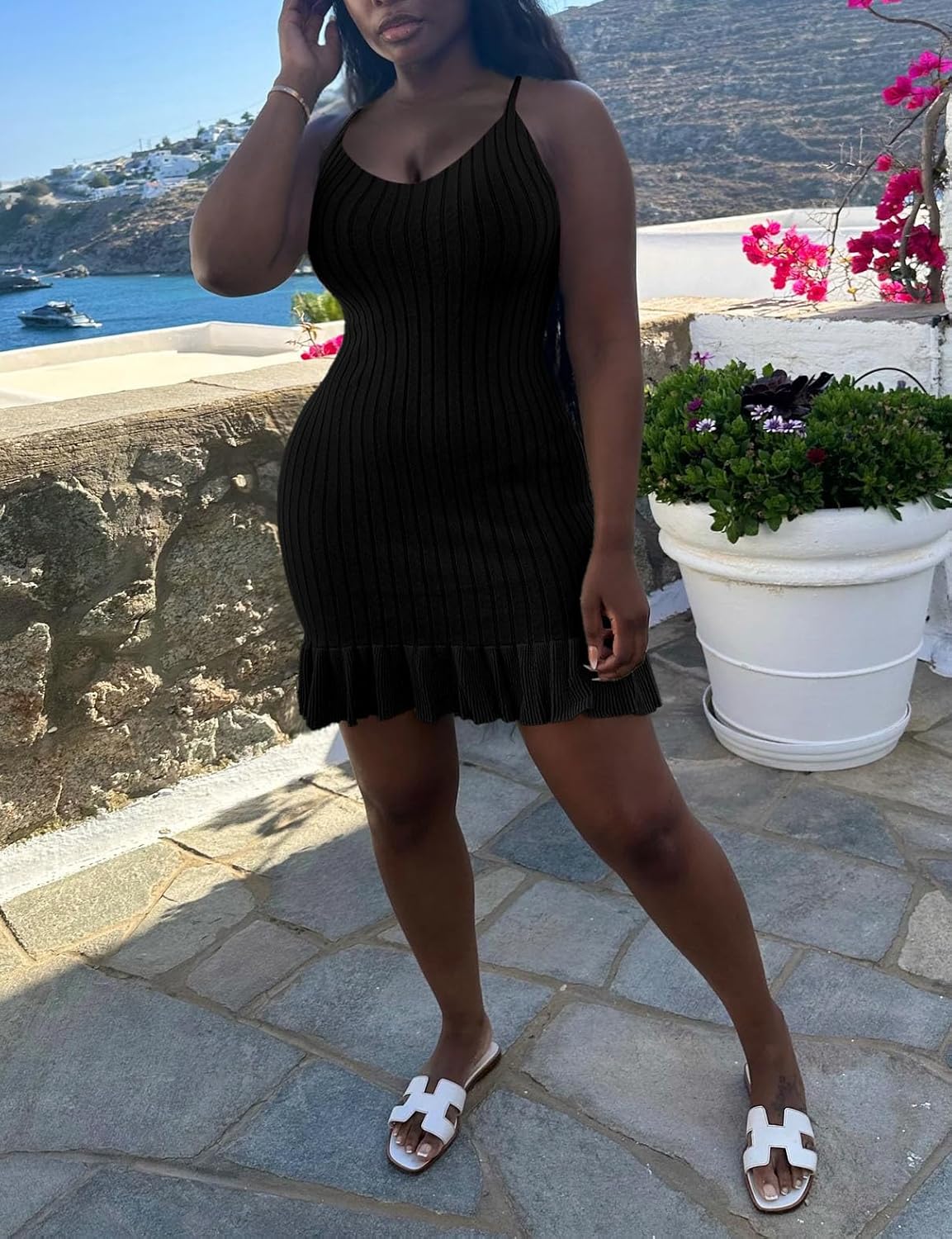 Nimsruc Women Summer Sleeveless Spaghetti Strap Mini Dress with Ruffle Hem - Image 5