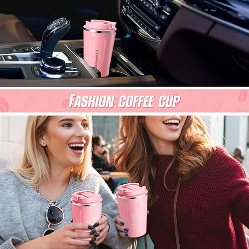 Miniatura 7 de 4 tazas de café de viaje aisladas de 13 onzas con tapa a prueba de fugas, taza de café de acero inoxidable, vaso portátil reutilizable para café,