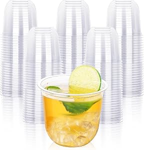 100 Pcs Disposable Stemless Glasses 12oz Crystal Plastic Wine Glasses Clear Classic Cup for Meeting Weddings Birthdays Cocktail Christmas Party Supplies