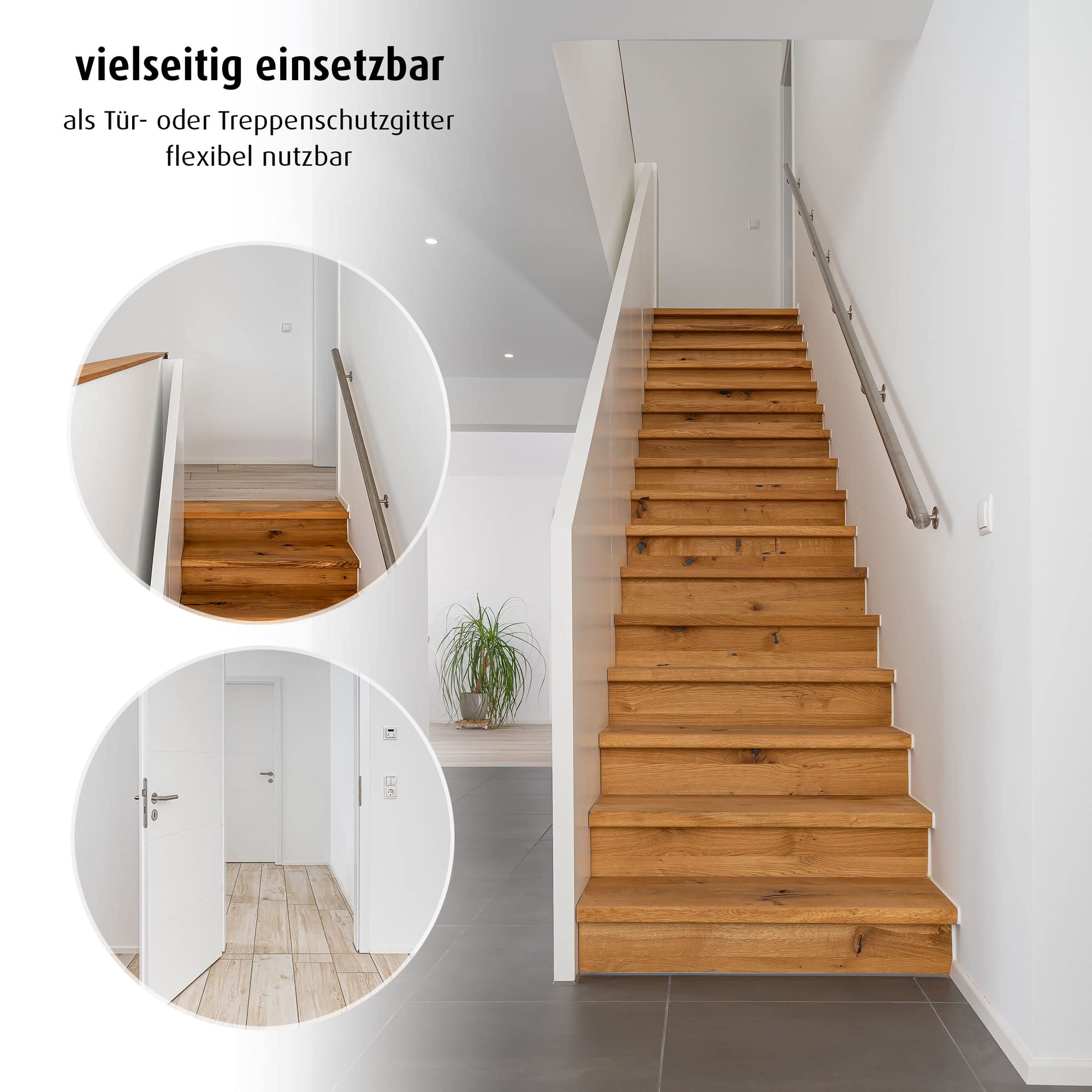 Reer Treppenschutzgitter und Türschutzgitter Basic zum Schrauben, Holz, Stabiler Halt, Durchgangsbreite 65,5-106cm, 46977, Braun, 65,5-106 cm