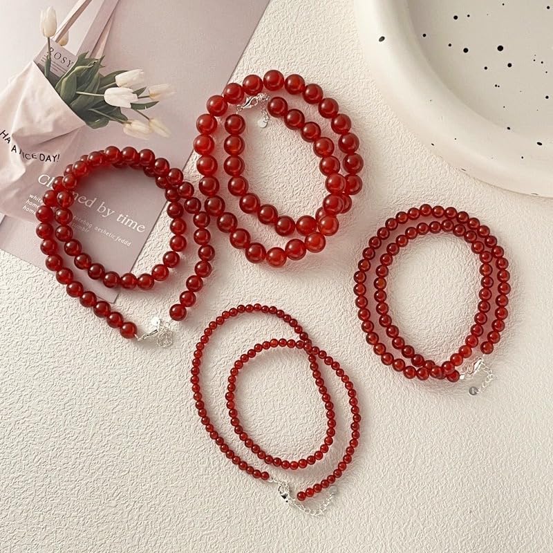 Chinese Style Red Jade Necklace, Luxurious Hetian Jade and Ruby Pendant Necklace for Women, Elegant Collarbone Chain(10MM) - Image 5