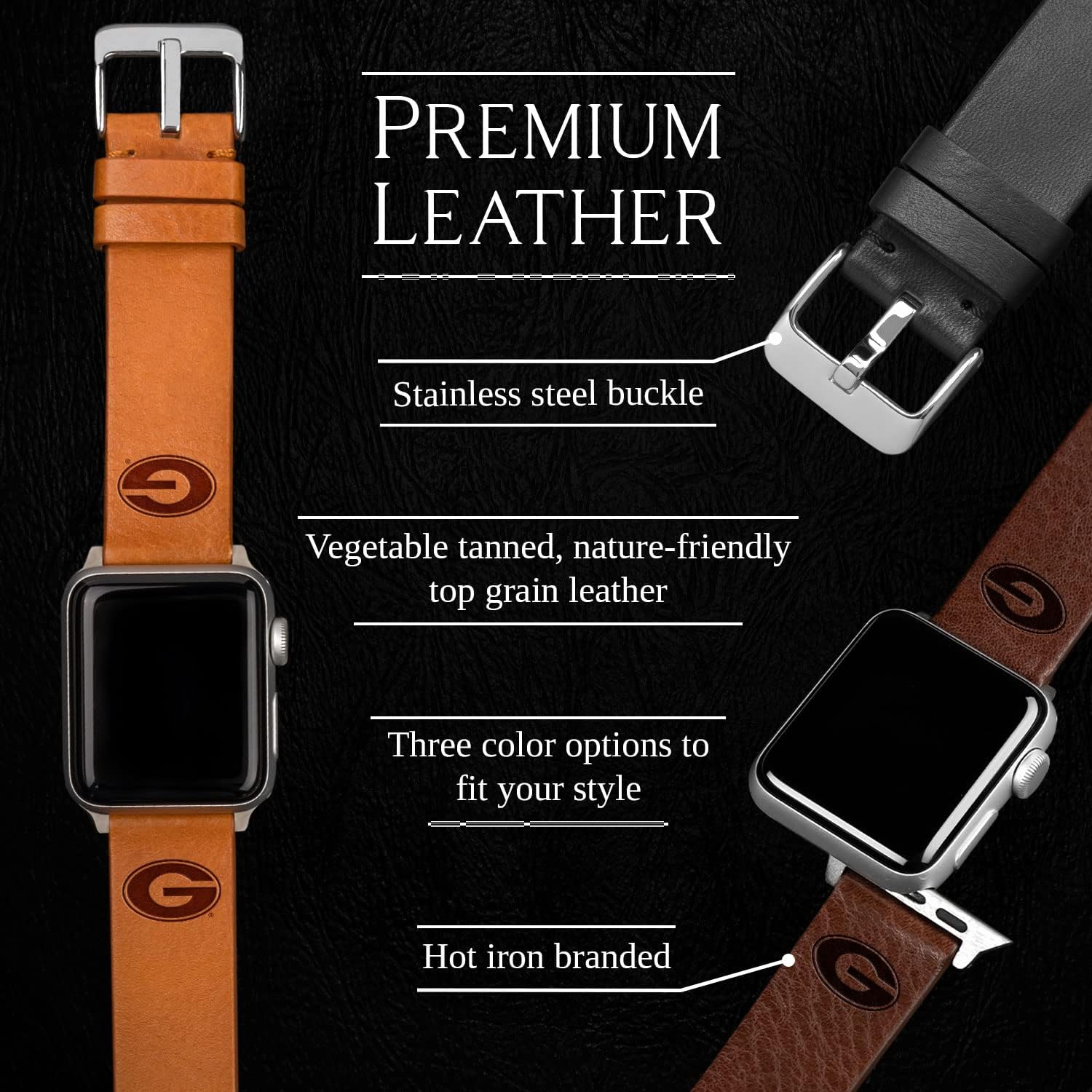 Affinity Bands Georgia Bulldogs Premium Leather Watch Band Compatible with Apple Watch