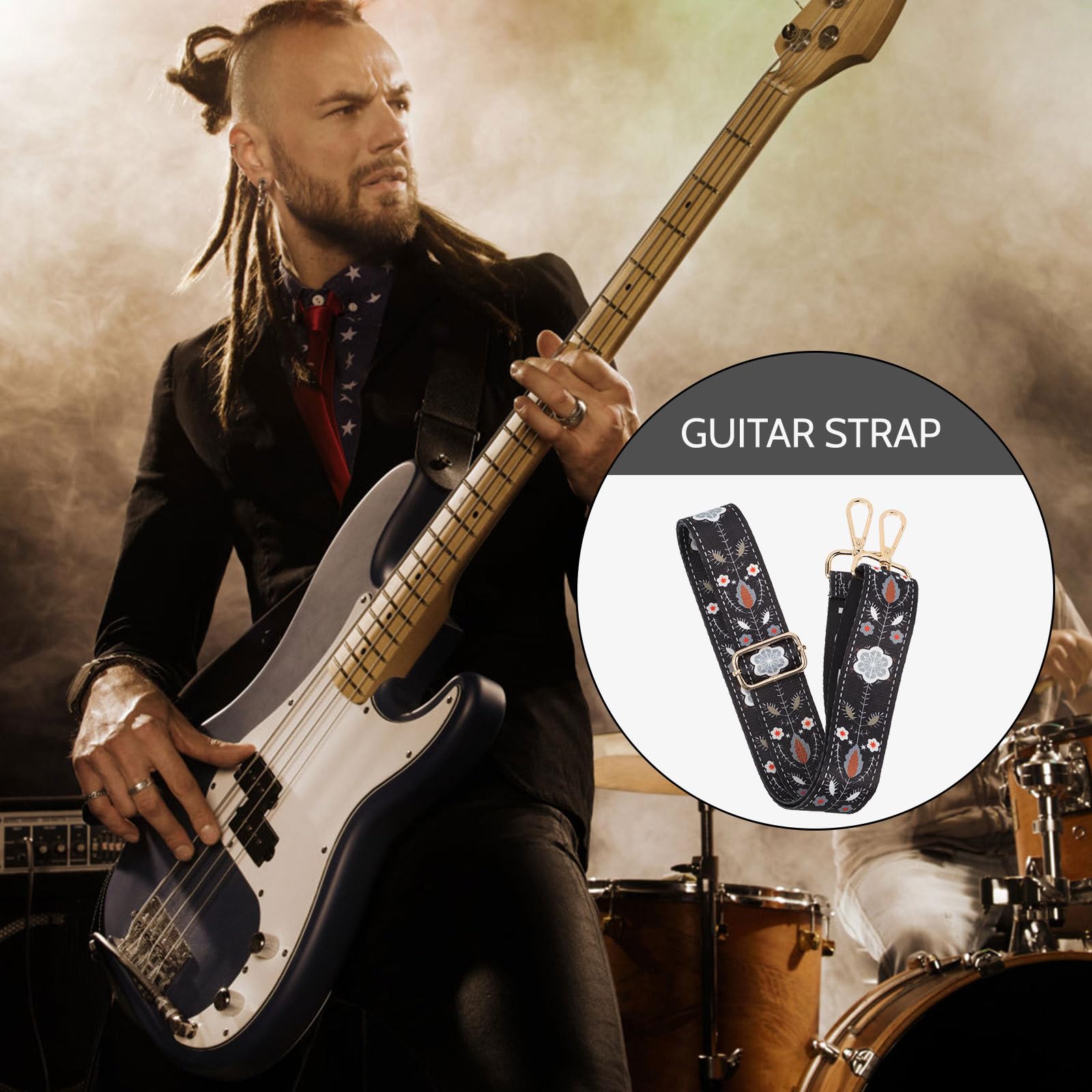 Sangle pour Banjo en Polyester Noir, Réglable et Absorbant L'humidité, Accessoire Rétro Protégeant L'instrument les Chutes