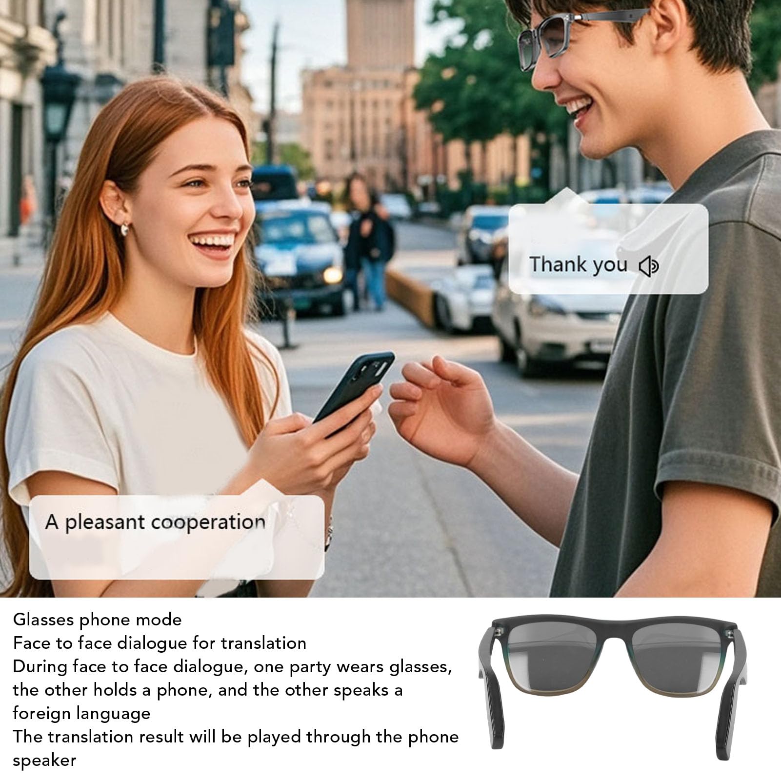 Sxhlseller Occhiali Intelligenti AI Bluetooth 5.3, Ricarica Magnetica, Traduzione Touch, 144 Lingue, Fotografia con Telecomando, Musica, Chiamate e Montatura per Occhiali da Sole