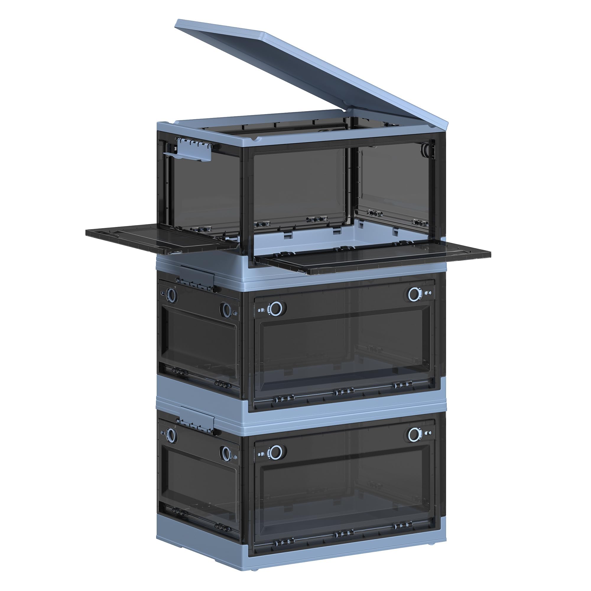 SONGMICS Plastic Storage Bins with Lids, 11.6 Gal. (46.4 Qt.) Stackable Closet Organizer, 5 Doors, Pack of 2, Storage Cabinet, Office Organization, Foldable, Misty Blue and Slate Gray URPB044Q02