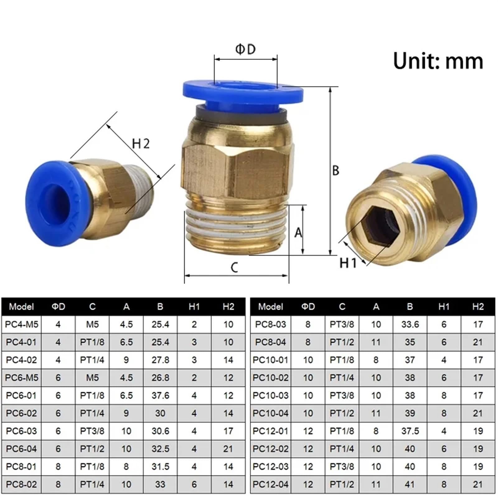 20 raccordi pneumatici rapidi PX 4-12 mm per tubo flessibile aria raccordo 1/8 1/4 3/8 1/2 BSPT filettatura maschio (12-01) raccordi idraulici