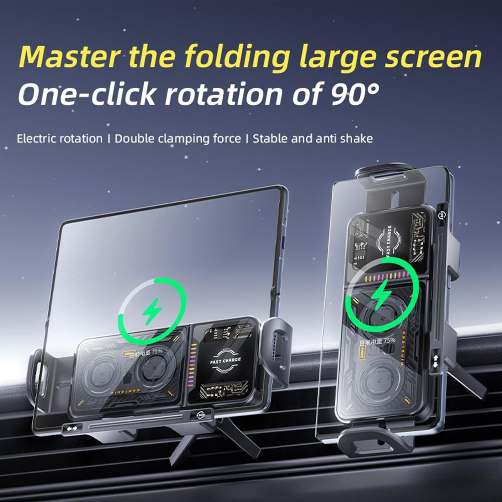 Caricabatterie Wireless per Auto Supporto Veicolo con Bloccaggio Automatico