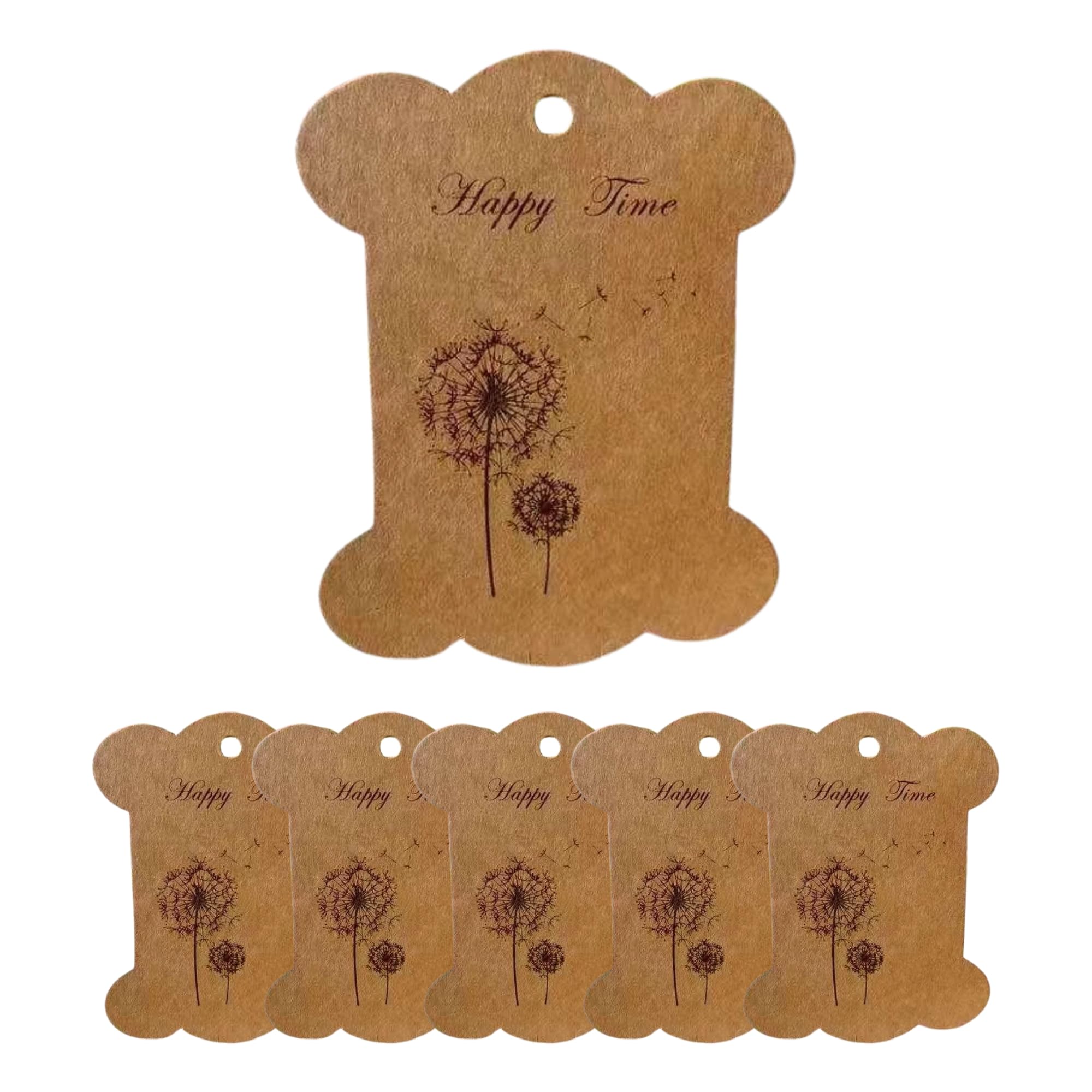 celloexpress Kraft Ribbon Card Bobbins - Gift Tags, Wrap Ribbon for Display (Happy Time, Pack of 50)