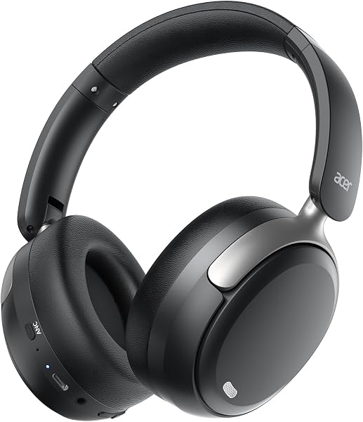 Acer OHR516 Active Noise Cancelling Headphones, Over Ear Wireless Bluetooth, 60H Playtime, 40mm Drivers, Low-Latency Mode, ENC Clear Calls, Foldable Comfortable Design (Black)