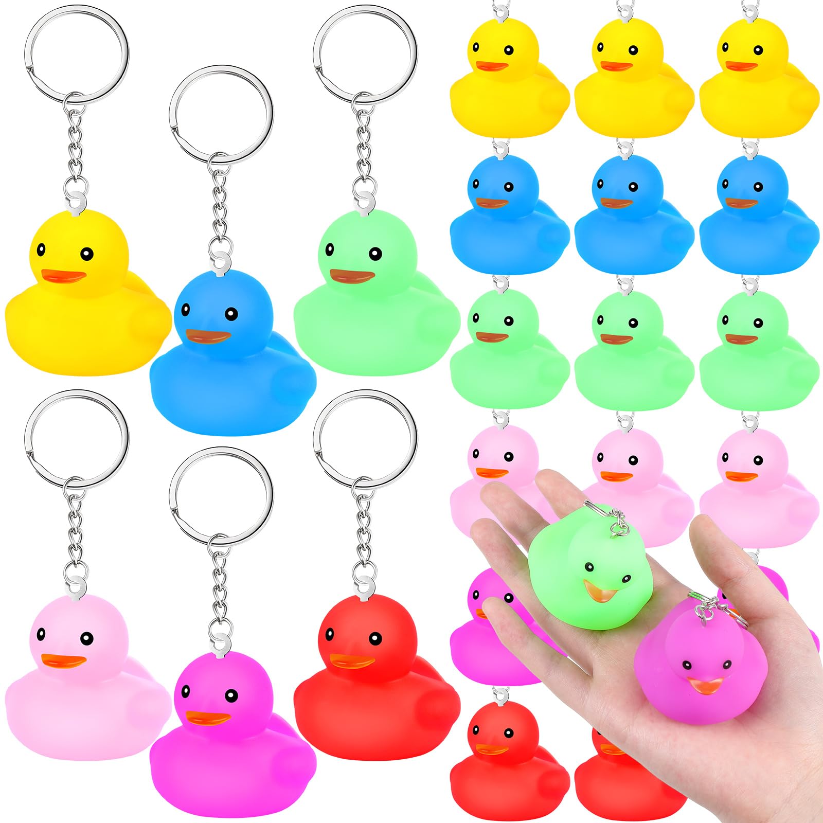 DeekinDEEKIN Rubber Duck Keychain Cute Tiny Duck Party Favors Squeaky Cute Keychains Bulk 3D Duck Chains for Teens Student Birthday School Classroom Party Rewards Supplies(48 Pcs)