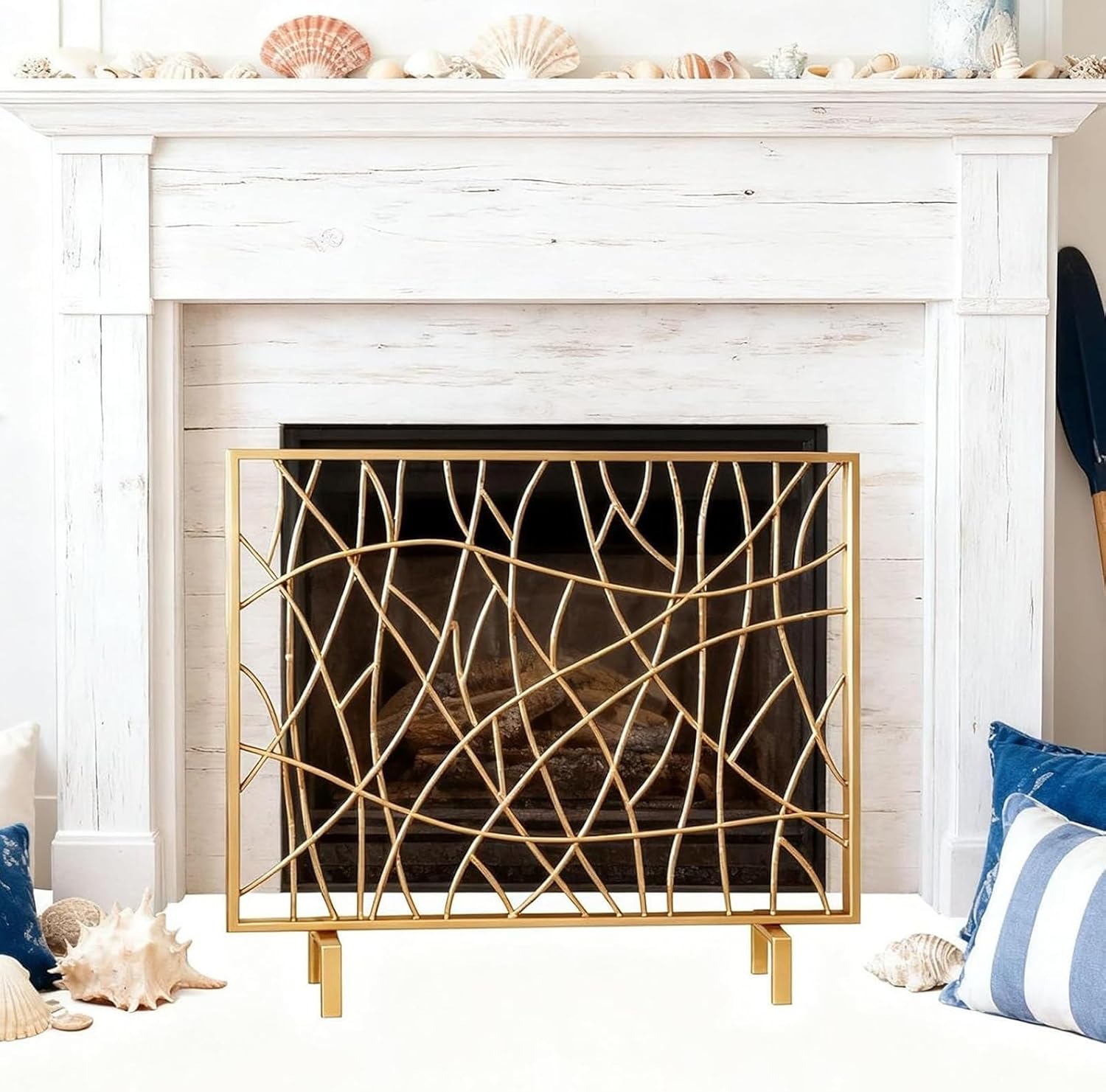 JKGHK Single Panel Iron Fireplace Screen, Freestanding Fireplaces Spark Protection Flat, Fire Spark Guard Gate with Metal Decorative Mesh for Outdoor or Indoor Use