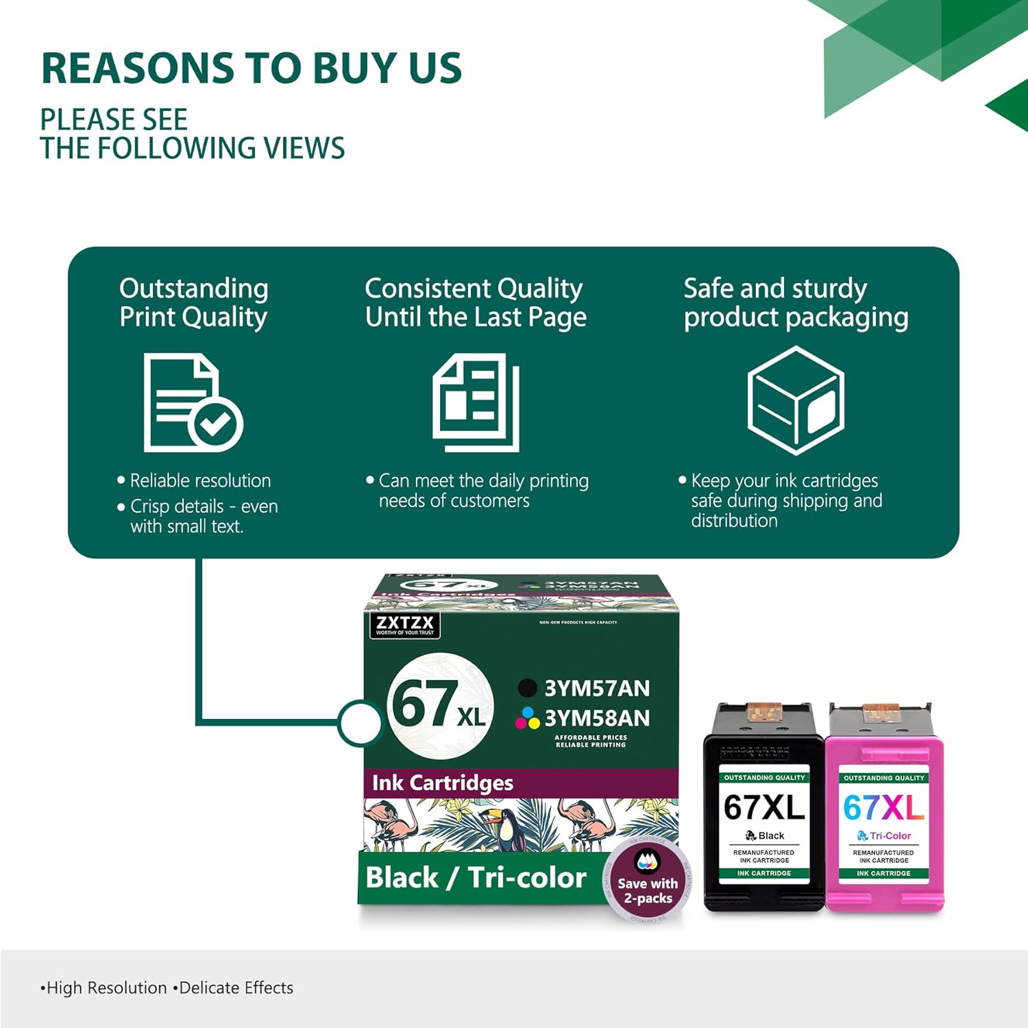 67XL Black and Color Ink Cartridge (2-Pack) | Replacement for HP 67XL Ink Cartridge Black Color Combo Pack Compatible with DeskJet 1255 2722 2724 2725 Plus 4122 Envy 6055 Pro 6455 Series Printer