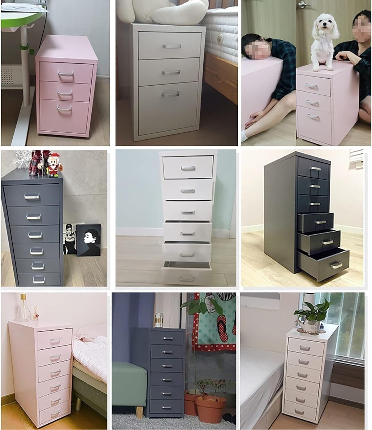 Rolling 6-Drawer Metal File Cabinet, Vertical Mobile Storage with Casters, Pink, for Home/Office Organization (Pink)