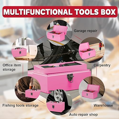 Miniatura 8 de P.I.T. Caja de herramientas de 12 pulgadas, pequeña caja de herramientas portátil de acero con cierre de pestillo de metal para el hogar, almacén,