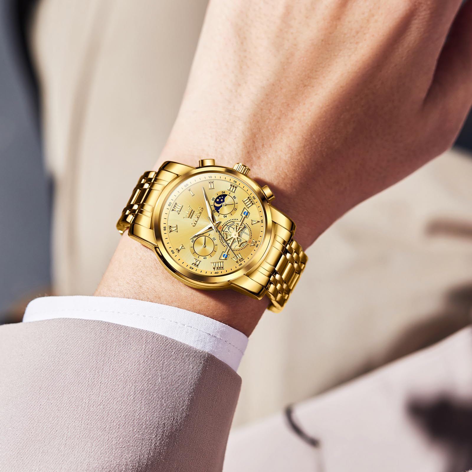 OLEVS Montre Homme Quartz Chronographe Bracelet Acier Inoxydable Date