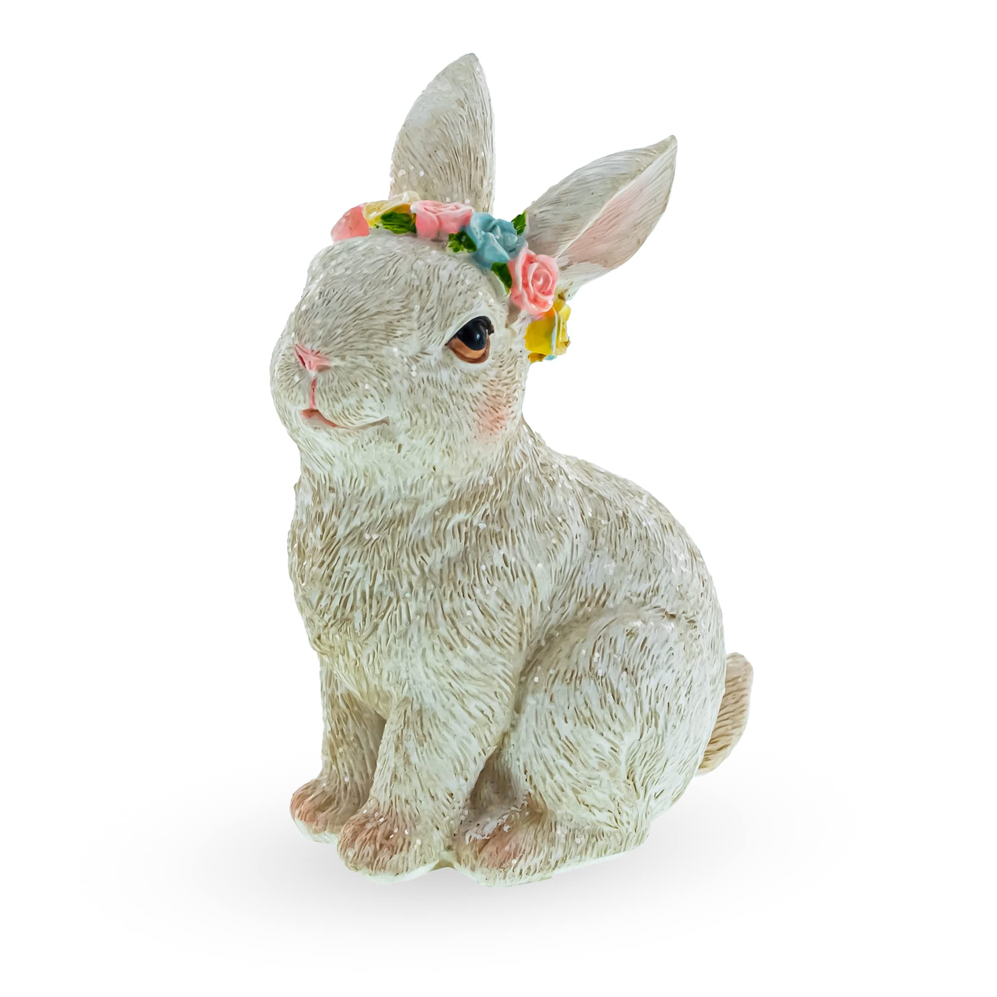 Lapin blanc en résine BestPysanky fleurs décoration de Pâques intérieure