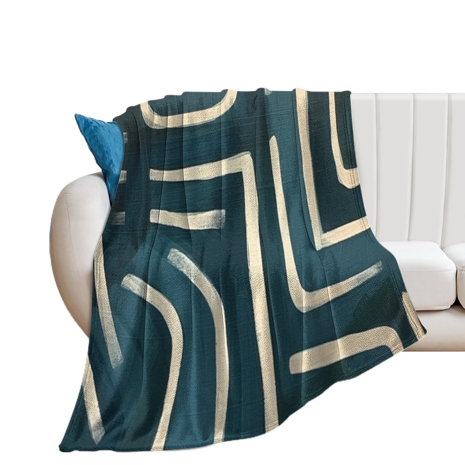 Couverture en flanelle bleu sarcelle motif abstrait pour toute la famille