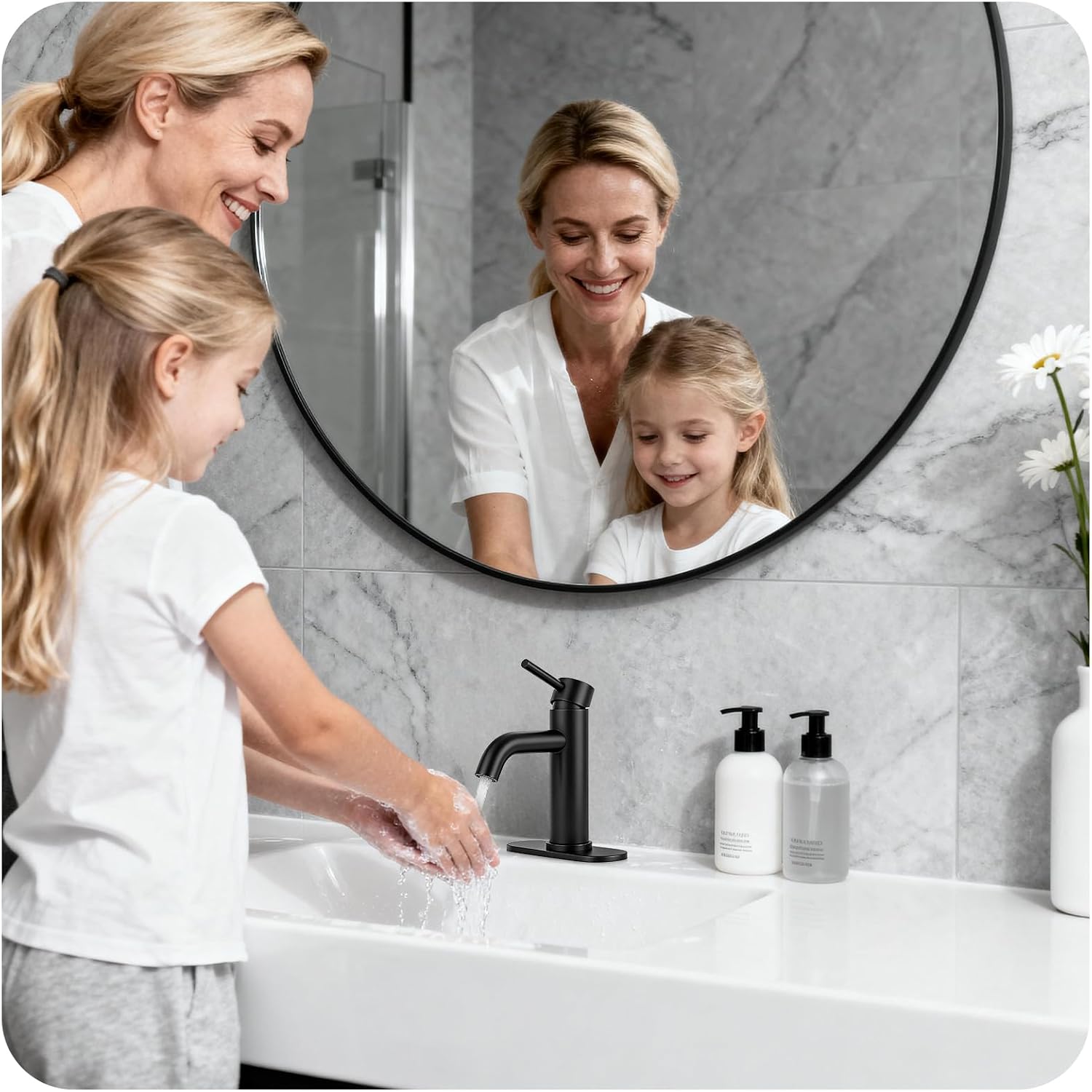 Bathroom Faucets Matte Black Bathroom Sink Faucet Modern Single Handle Bathroom Faucet for 1 or 3 Hole Mxier Tap Washbasin Faucet with Deck, Pop-up Drain and Supply Hoses