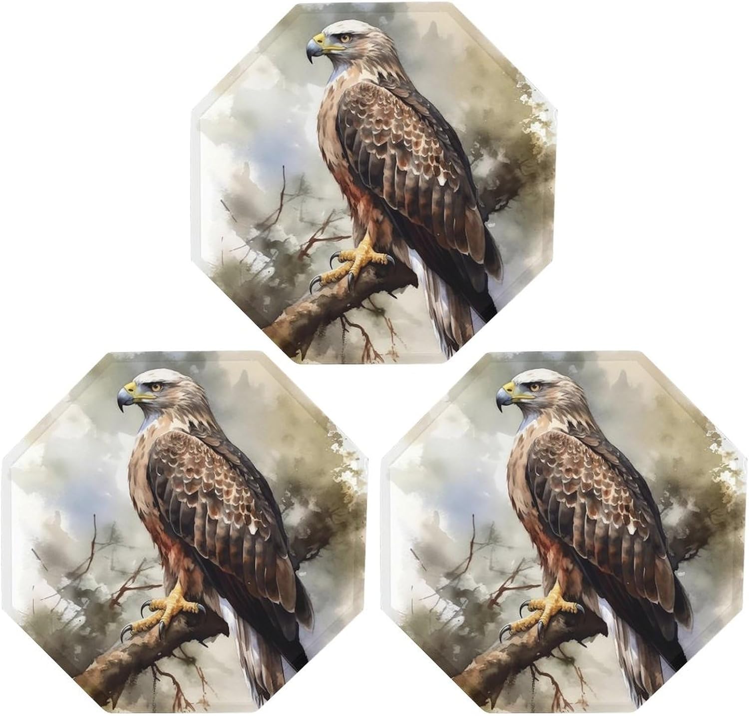 Ctagon Metal Sign for Home, Modern Display Plate for Kitchen, Watercolor Of Hawk Sitting In The Tree Plates Accent Hanging Wall Decorations 3PCS for Living Room, Bedroom, Hallway, Hotel