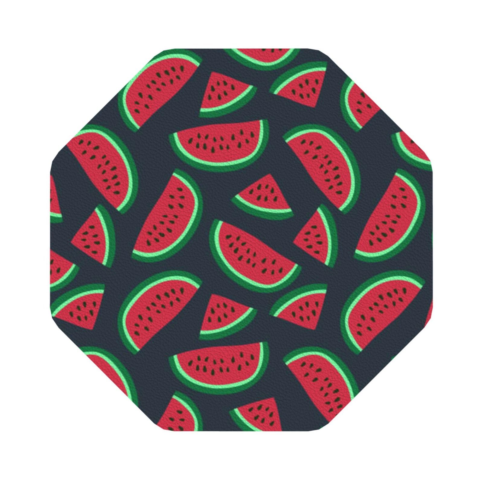 Red watermelon PU Leather Coasters Set of 6 Octagon Drink Coasters