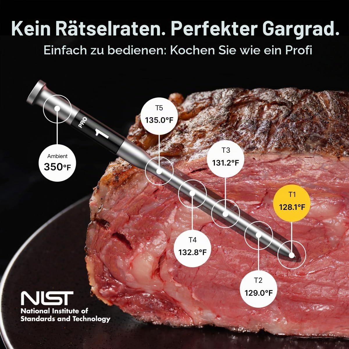 ThermoMaven 3000FT Smart Wireless Fleischthermometer, Sub-1G Langstrecke, 6 Sensoren (NIST genau), 2 dünne Sonden, Basisstation mit LCD, für Grill, BBQ, Ofen, Räucherofen (Orange)