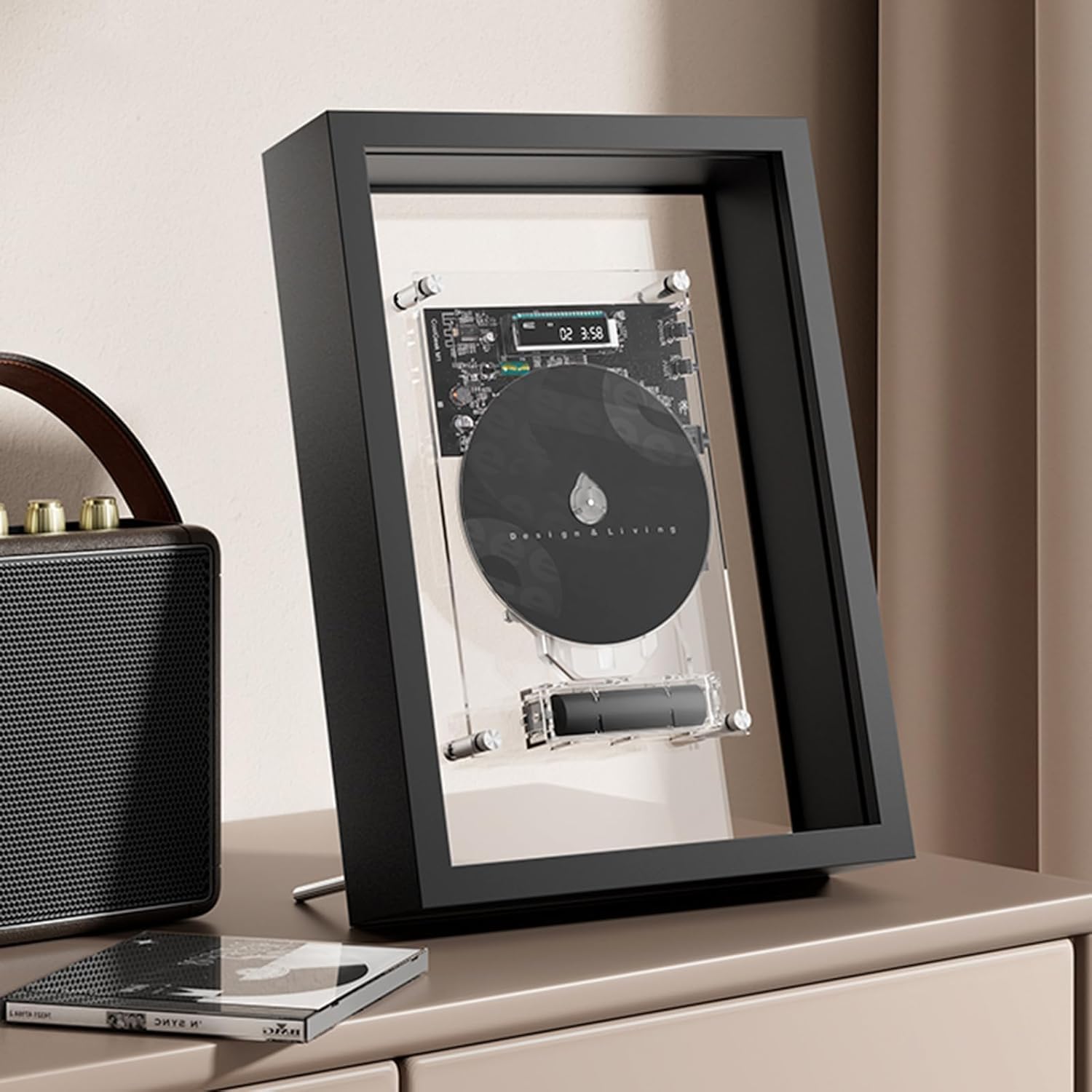 Music Frame Lettore CD con telecomando e schermo LED, Bluetooth/uscita AUX da 3,5 mm, montabile a parete per casa ufficio galleria