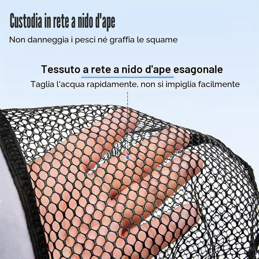 Retino da Pesca, Rete da Pesca Pieghevole, Guadino per Pesca con Anello in Metallo Ispessito con Manico Cavo e Borsa Portaoggetti per la Pesca All'aperto