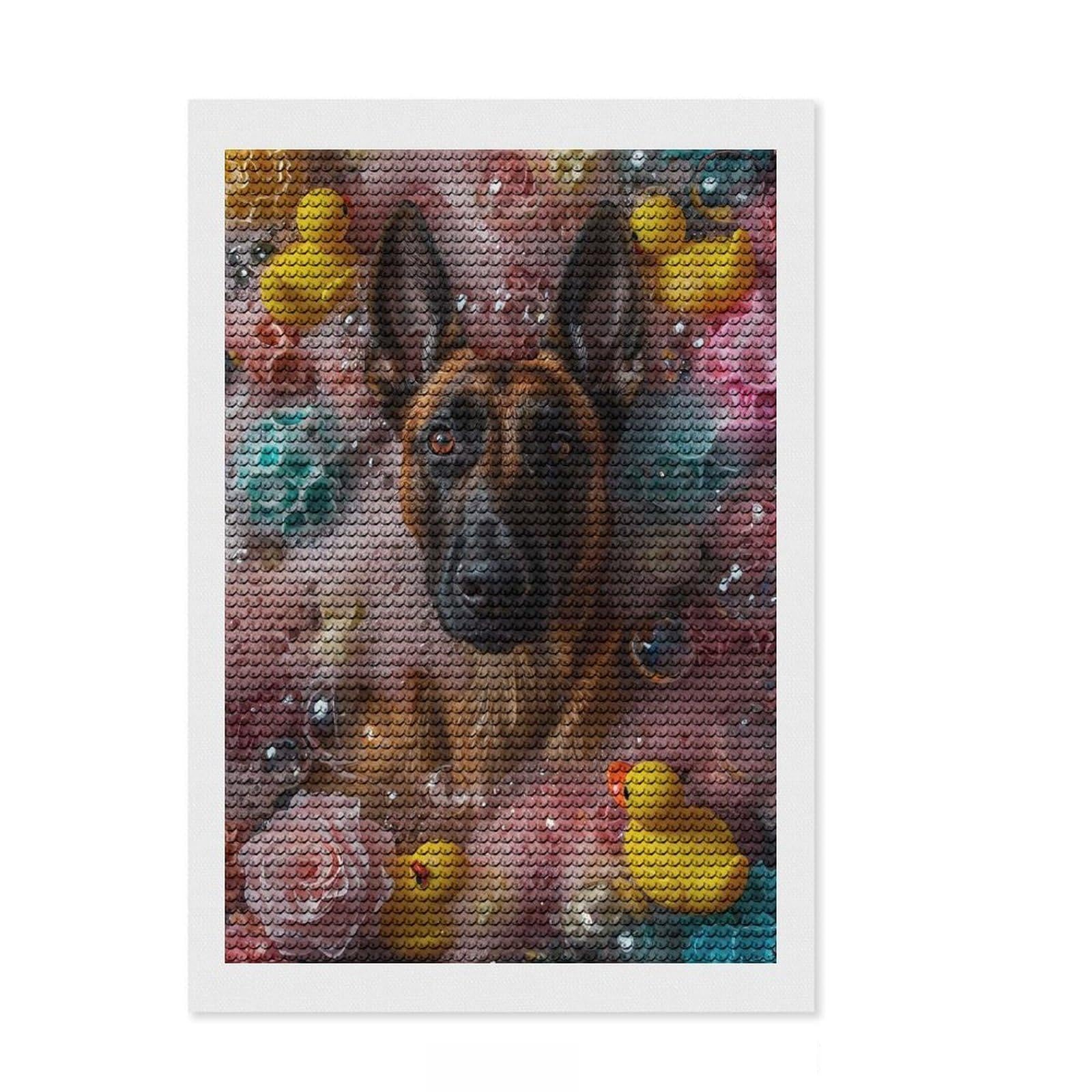 Junmoney Belgian Malinois Dog Diamond Art Canvas 8"x12", Full Kit Included, Finish and Display, Home Wall Decor, for Creative Relaxation