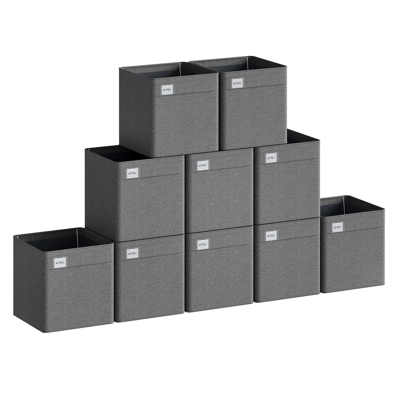 Woltu Grey Collapsible Storage Boxes Set Of 10, Fabric Storage Cubes With Label Holders And Handles, Wardrobe Organisers For Shelves, Living Room, Office, Bedroom, Dark 29.5X29.5x29cm