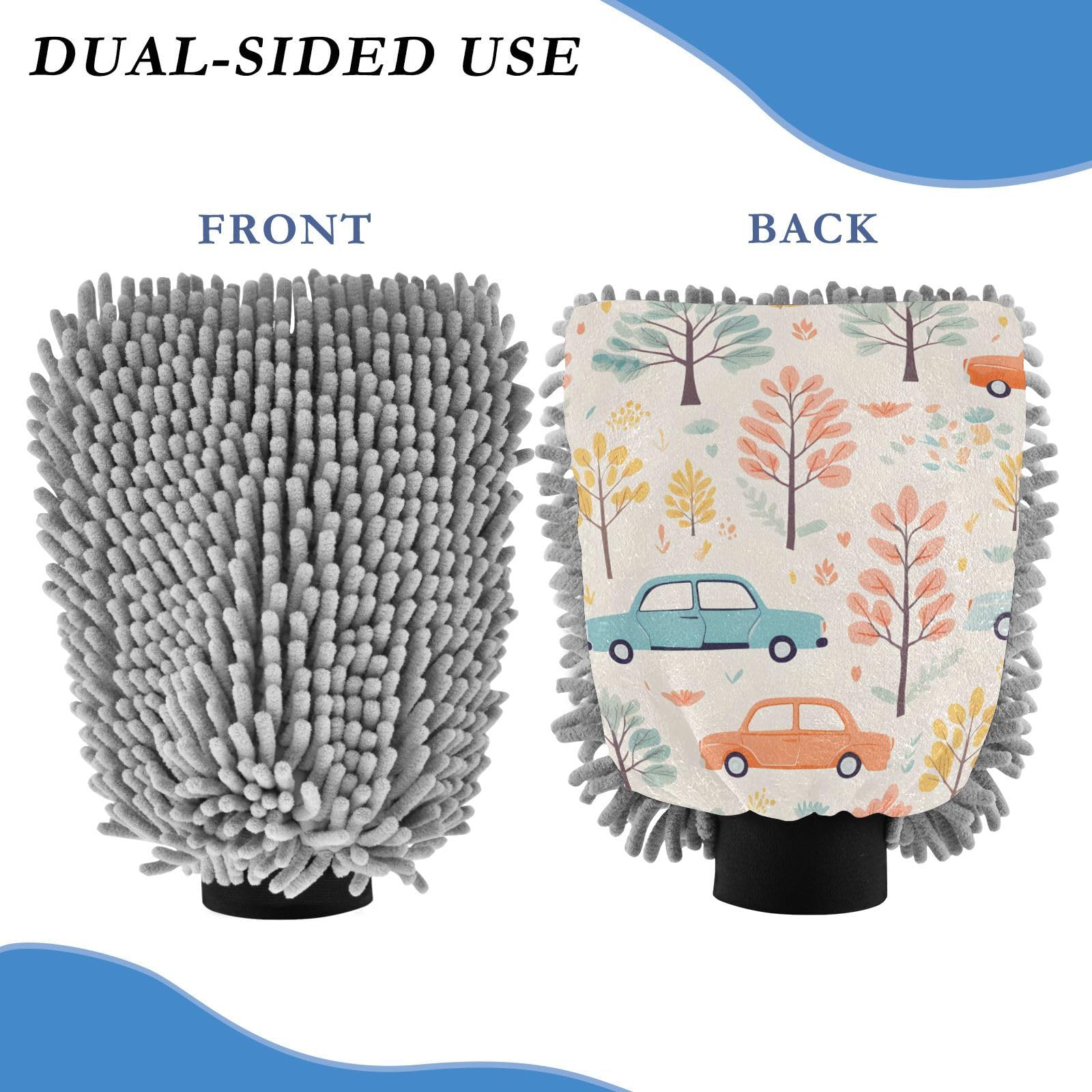 IOACIY Absorbent Microfiber Car Wash Drying Mitts, 2 Pack, Scratch-Free & Lint-Free, Rich Foam, Highly Absorbent, Double Sided, Wash Mitt Perfect for Car Washing, L, Tree Car (2)