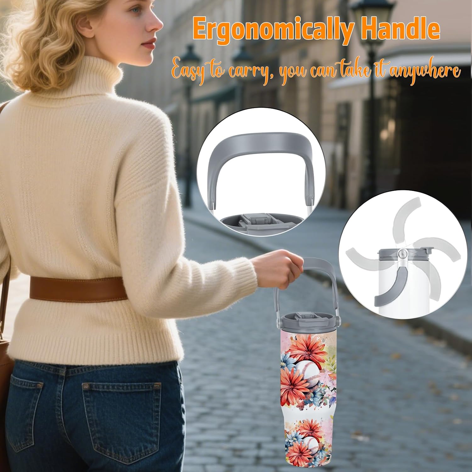 4 Pack 30oz Sublimation Tumbler with Handle, Sublimation Flip Straw Tumbler with Portable 2-in-1 Lid, Stainless Steel Insulated Water Bottle, Leak Proof Travel Coffee Mug Cup for Home, Outdoor or Car - Image 5