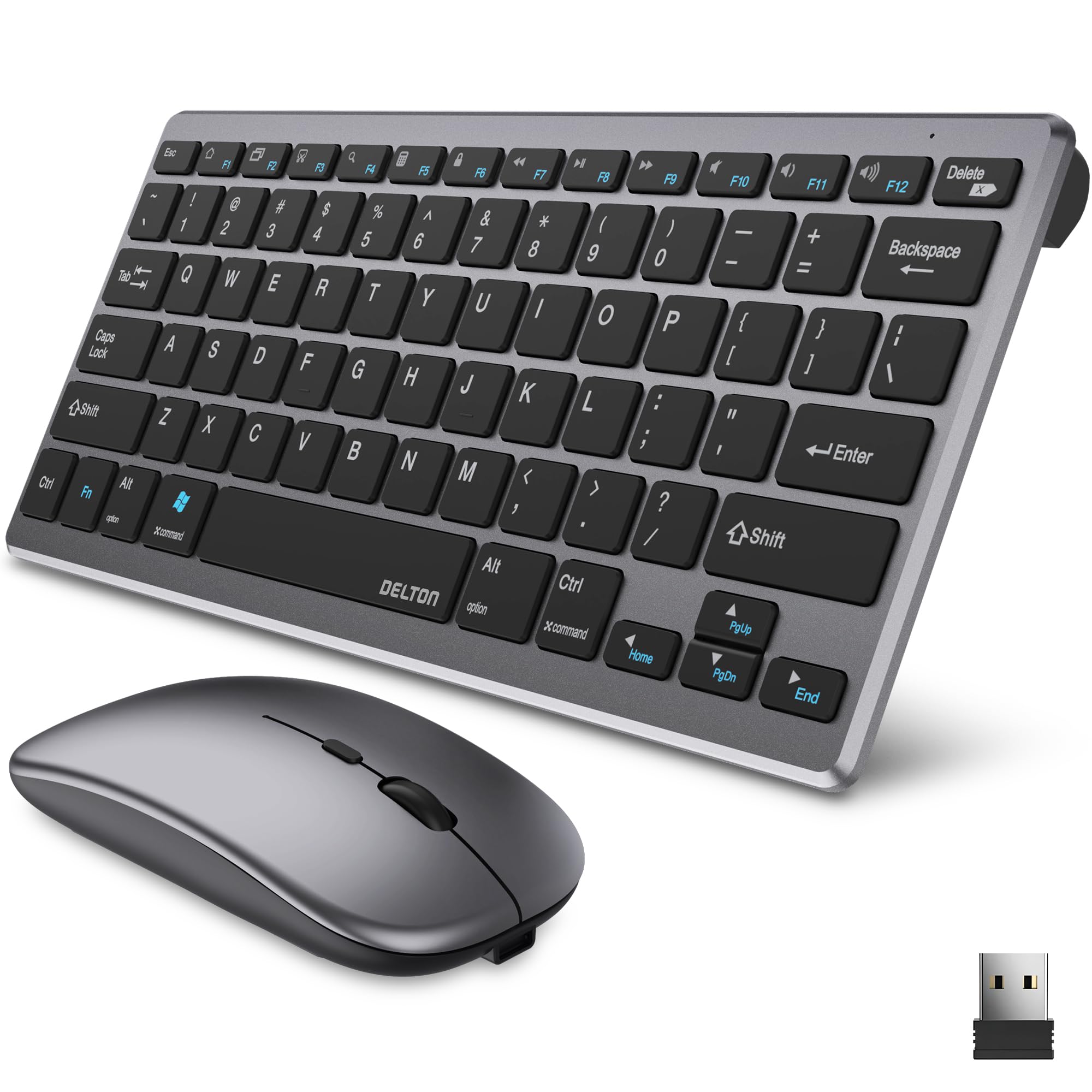 Delton N35 Portable/Travel/Small Wireless Keyboard and Mouse Combo - Bluetooth & 2.4GHz, 3 Adjustable DPI (800/1200/1600), Compatible with PCs,