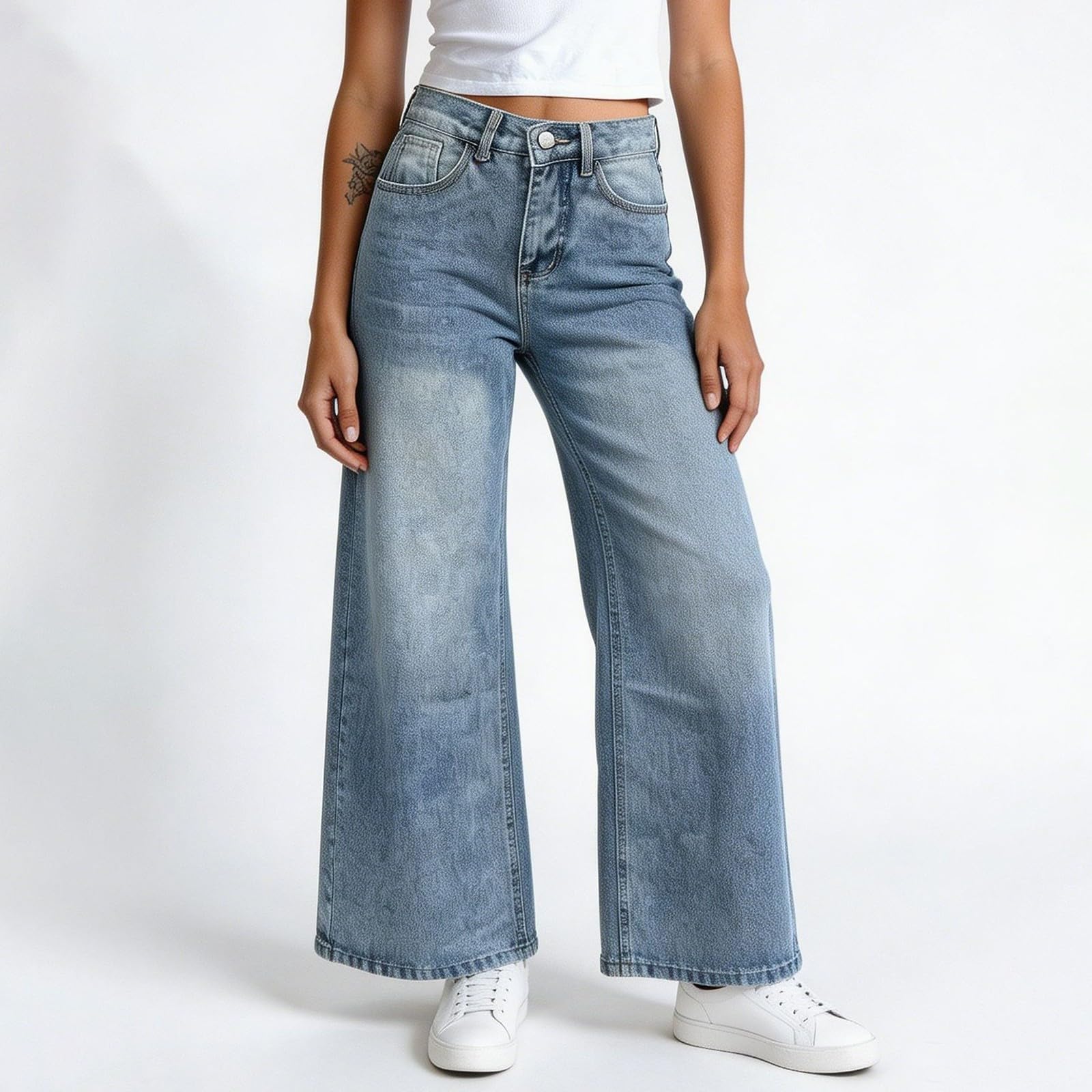 Jeans Donna Larghi Vita Alta Jeans Elasticizzati Larghi Leggeri Pantaloni Denim Vita Alta Gamba Larga Casual Tempo Libero Pantaloni Baggy Curvy Comodi Y2k Pants Wide Leg con Tasche Vintage