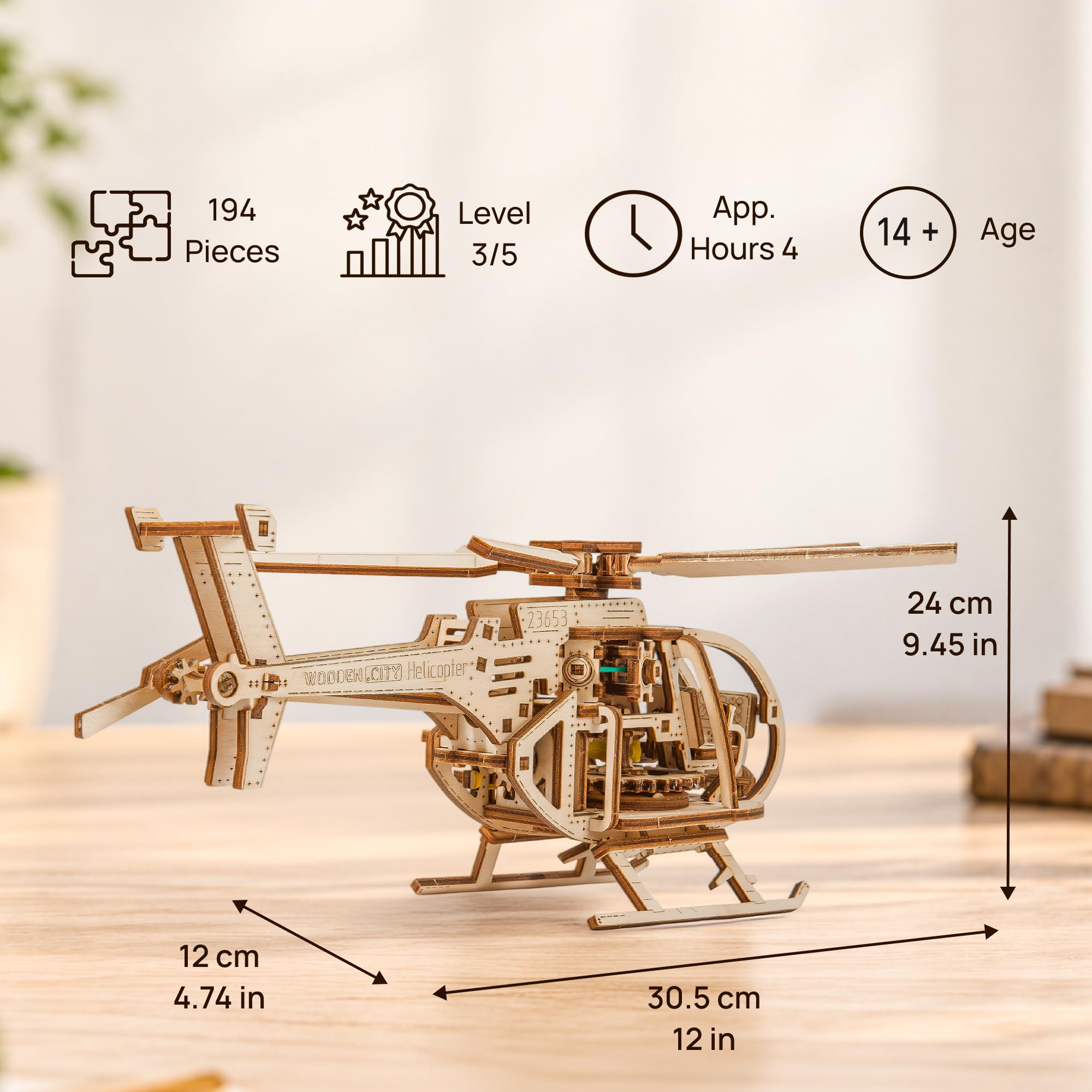 Amazon | WOODEN.CITY ヘリコプター 3D 木製パズル – 大人用木製モデル