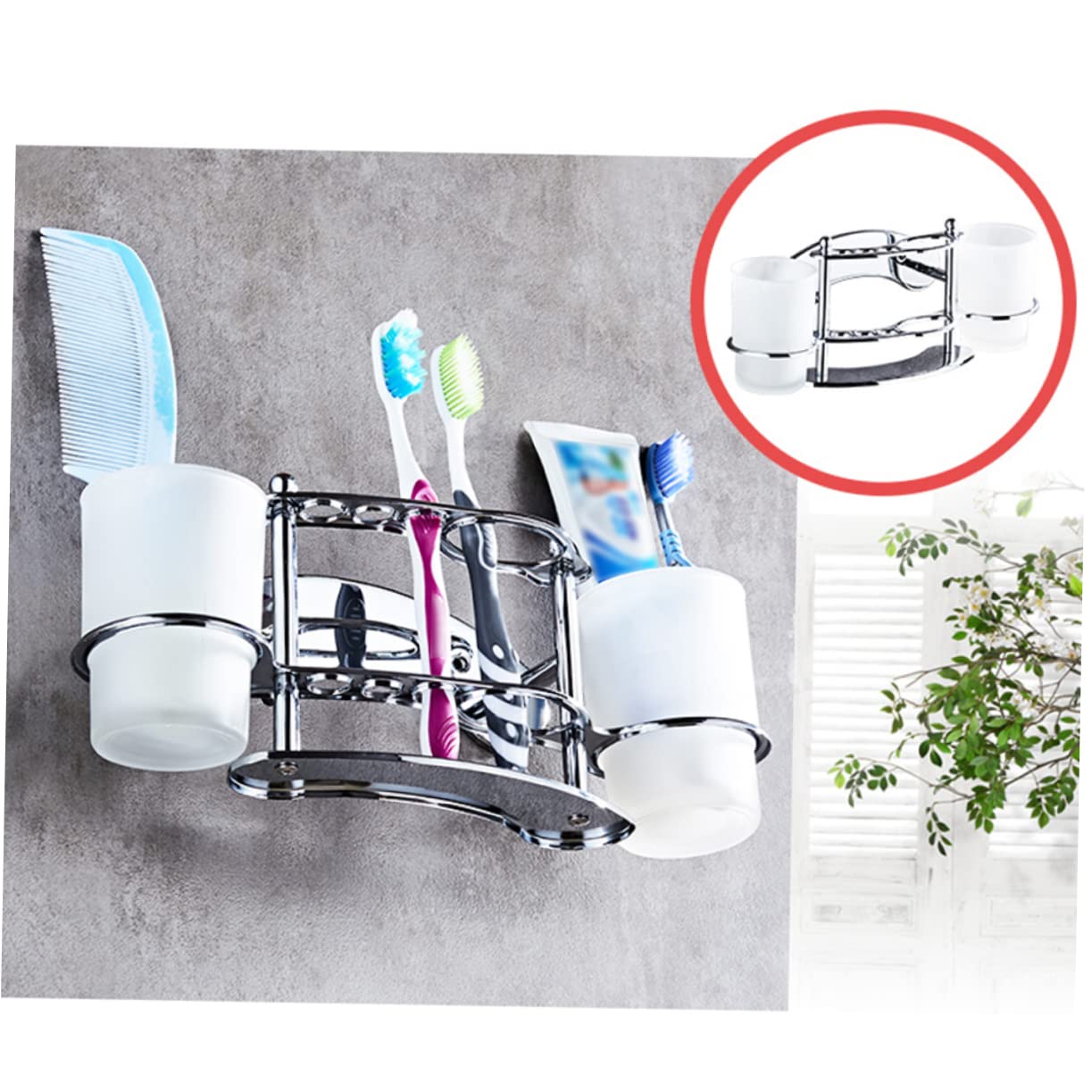 Edelstahl Zahnbürstenhalter mit Doppel Gurgelbecher Wandmontage Platzsparend Rostfrei für Badezimmer