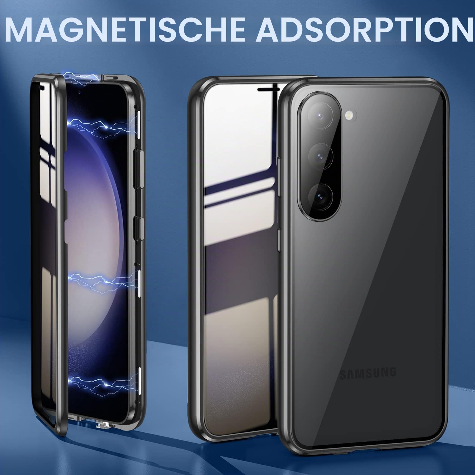 Anti Peeping Hülle für Samsung Galaxy S23, 360 Grad Schutz Case, Privatsphäre Gehärtetes Glas Anti-Spähen Cover, Stark Magnetische Adsorption Metallrahmen Handyhülle für S23 (Schwarz)