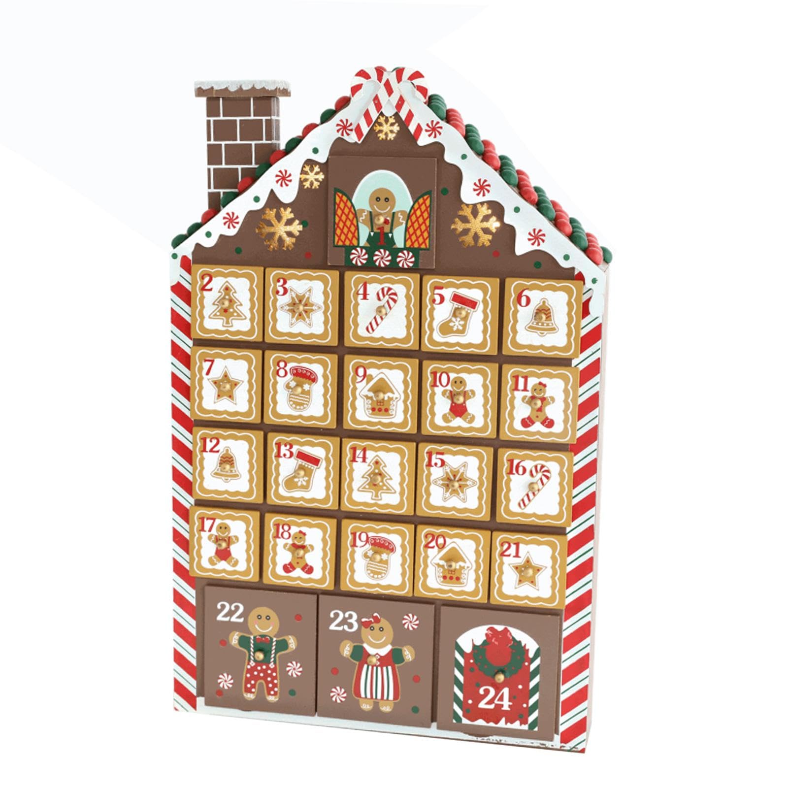 Colcolo Calendario de adviento navideño de Madera con 24 cajones y Luces LED para casa de Jengibre, Adorno de Mesa para Dormitorio, Sala de Estar, Estilo
