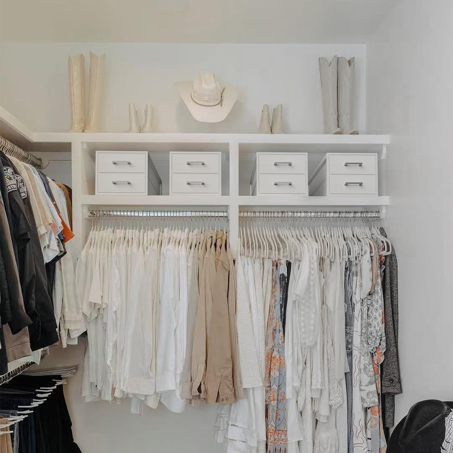 BOLUO Stapelbare Schubladen, schmaler Schrank-Organizer und Aufbewahrung, Stoff, weiß, 2 Schubladen, Kommode für Schlafzimmer, modern