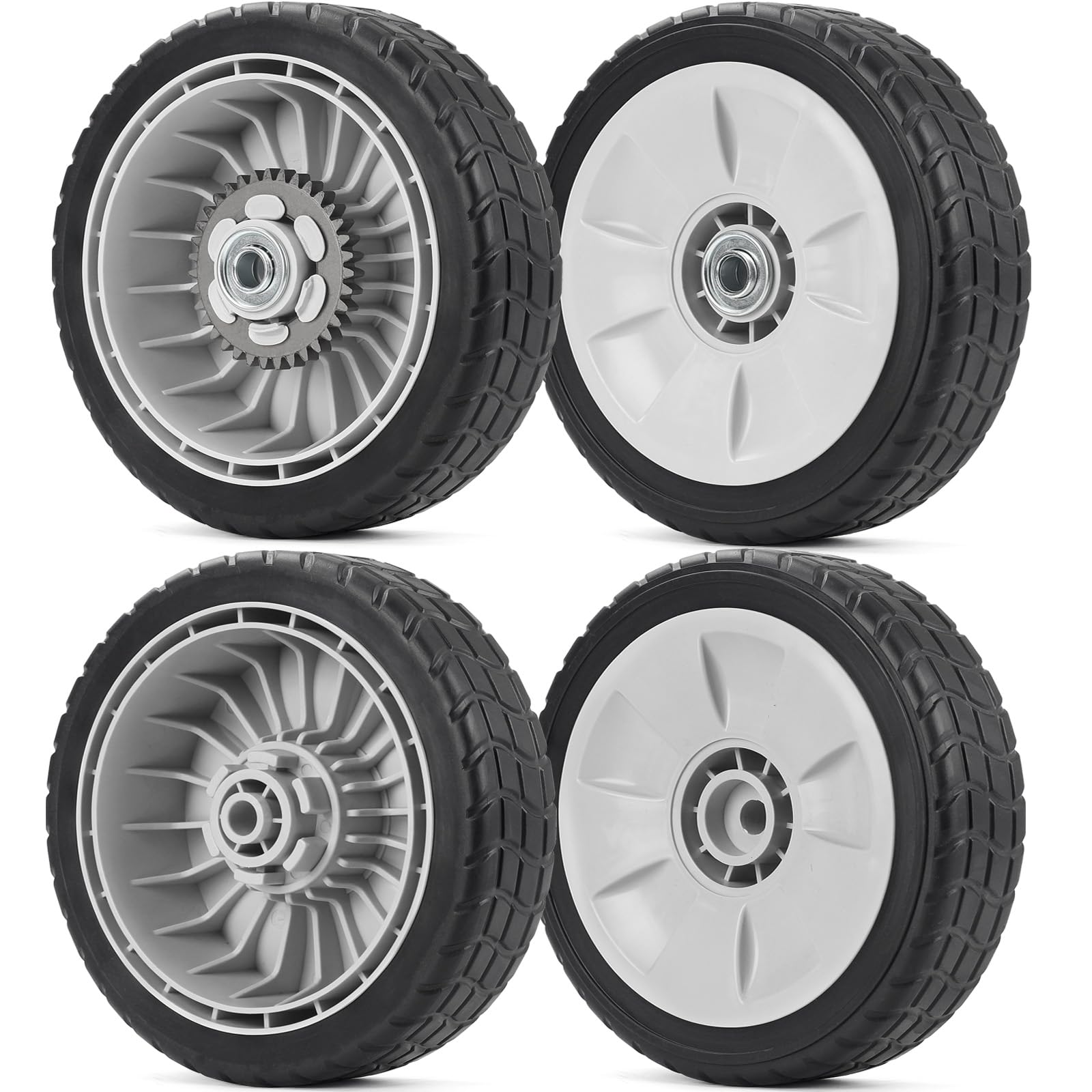 GICOOL Paquete de 4 ruedas HRR216 para cortacésped, 2 ruedas traseras 42710-VE2-M02ZE y 2 ruedas delanteras 44710-VL0-L02ZB para cortacésped Honda HRR216 HRS216 HRT216