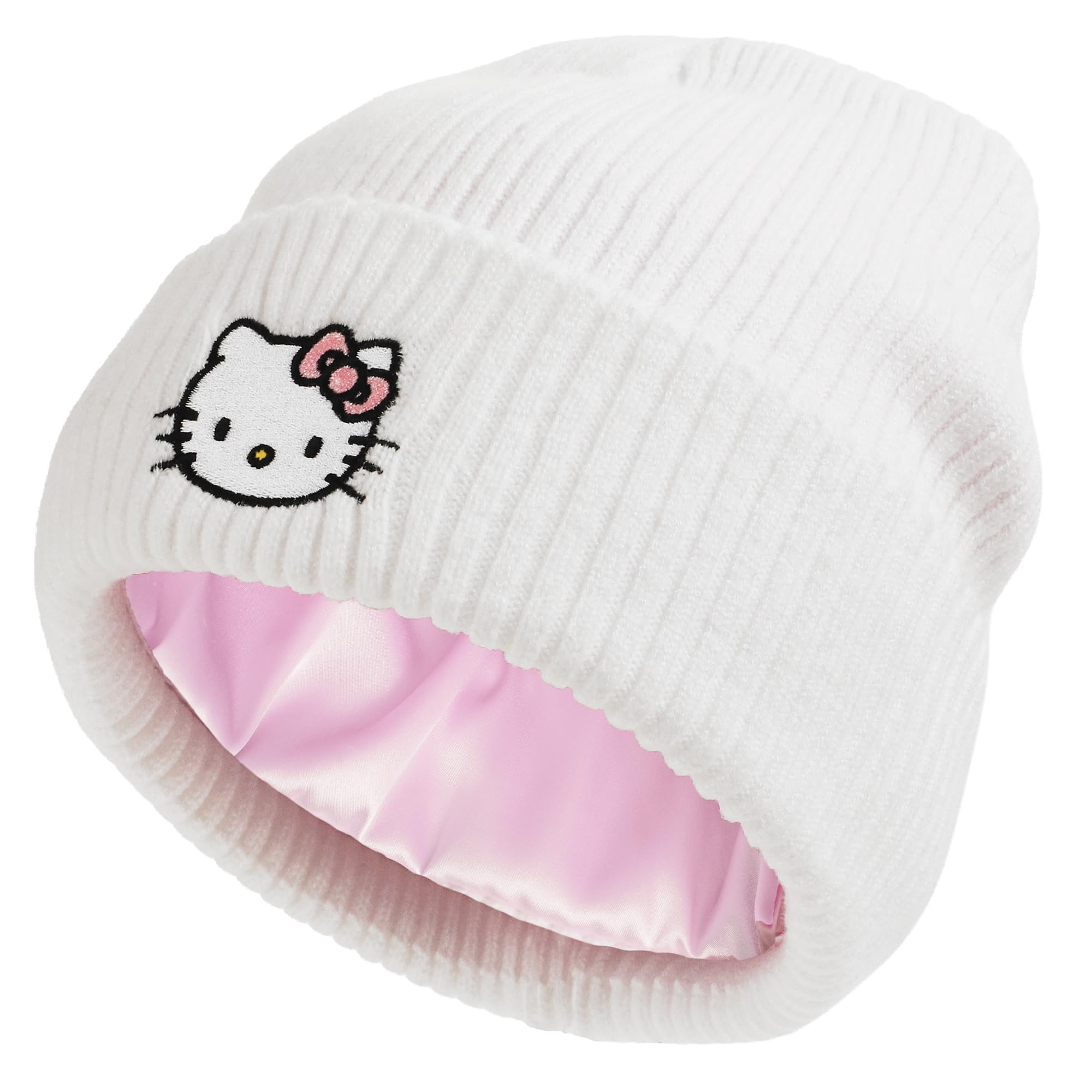 Bioworld Hello Kitty Ribbed Knit Embroidered Cuff Beanie – Official Sanrio Merchandise White Woolly Hat