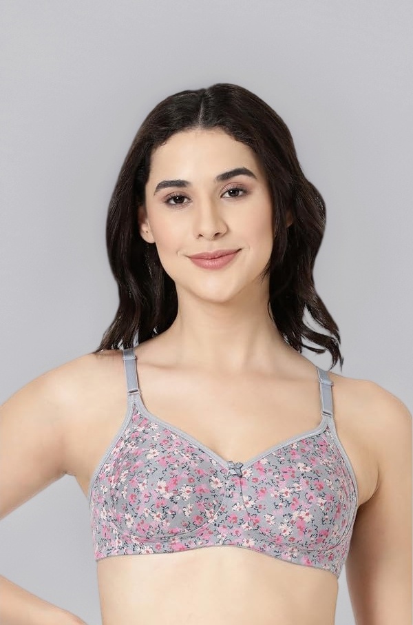 Women's Moulded Double Layered Full Coverage Non Wired Non Padded Printed T-Shirt Bra_Floret Bra