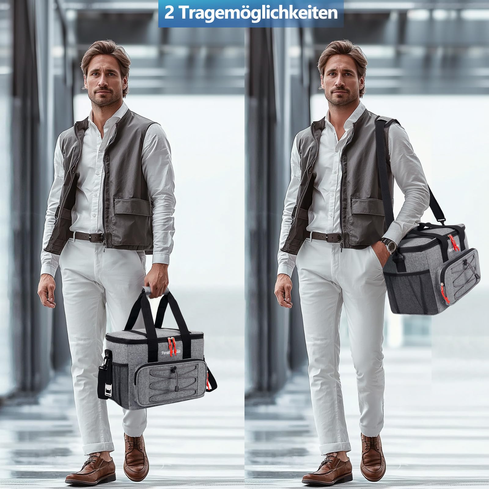 Kühltasche Faltbar für Unterwegs, Isoliertasche Thermotasche Cooler Bag für Essen & Getränke, Tragbare Kühlbox für Camping Strand BBQ Grillen Picknick Wandern Einkaufen