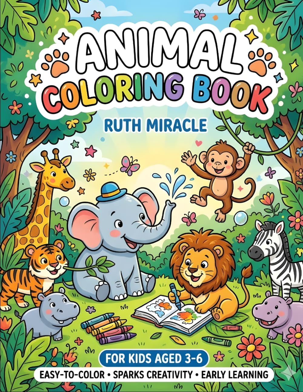 Animal Coloring Book for Kids Ages 3–6: Fun and Easy Jungle & Farm Animal Illustrations for Toddlers and Preschoolers