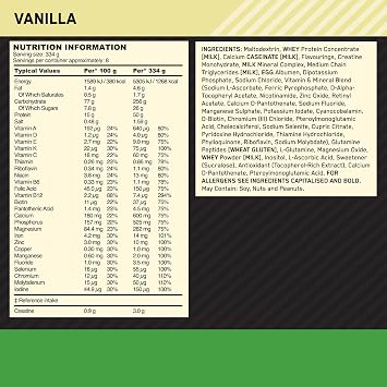 Optimum Nutrition Serious Mass Protein Powder High Calorie Mass Gainer with Vitamins, Creatine and Glutamine, Vanilla, 8 Servings, 2.73 kg, Packaging May Vary