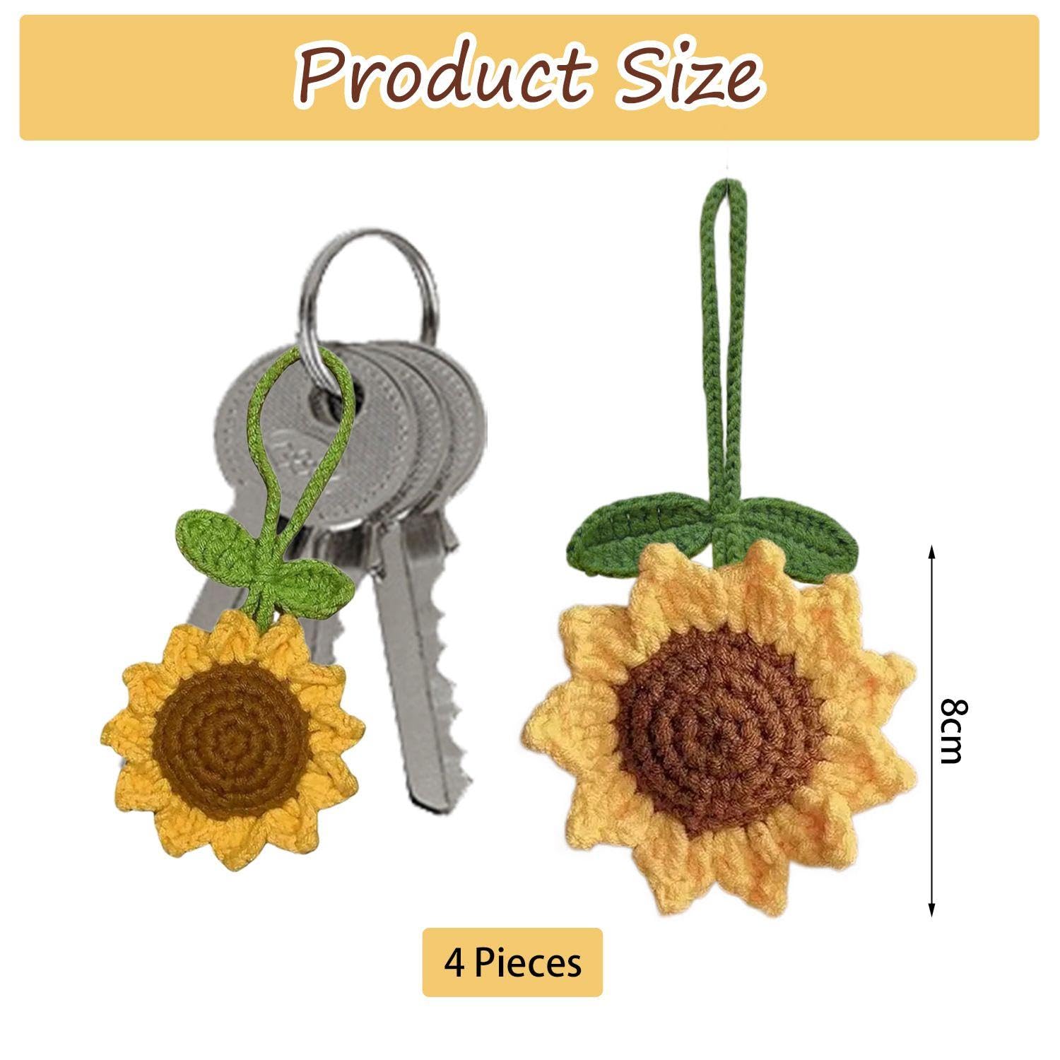 4 Pezzi Di Ciondoli Di Girasole Intrecciati A Mano, Design Semplice E Fresco, Accessori Per La Sospensione Dello Specchietto Retrovisore, Regali Per Auto Per Ragazze.